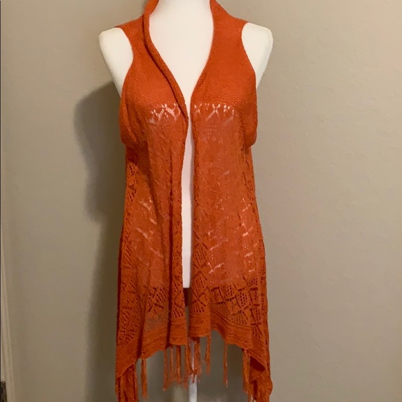 Sweaters | Orange Sleeveless Cardigan 